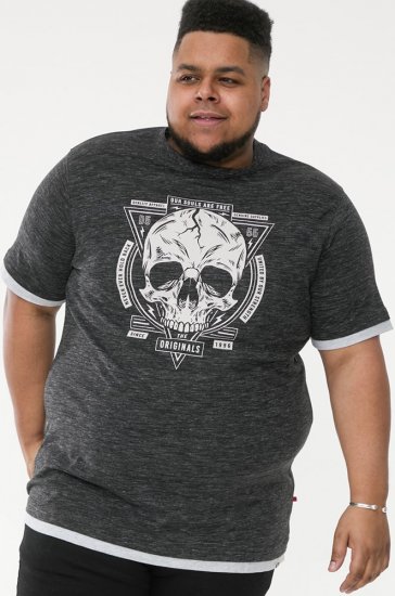 D555 DARREN Skull Printed T-Shirt With Double Layer On Hem & Cuff Black Reno - Herren-T-shirts - Herren-T-Shirts in großen Größen