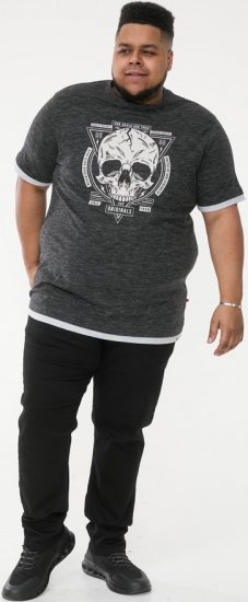 D555 DARREN Skull Printed T-Shirt With Double Layer On Hem & Cuff Black Reno - Herren-T-shirts - Herren-T-Shirts in großen Größen