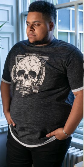 D555 DARREN Skull Printed T-Shirt With Double Layer On Hem & Cuff Black Reno - Herren-T-shirts - Herren-T-Shirts in großen Größen