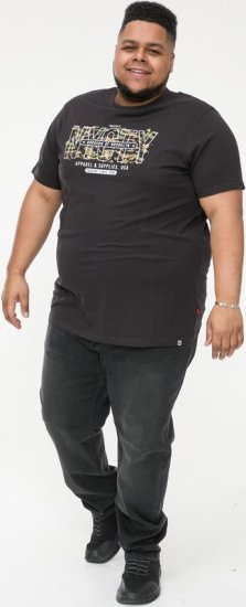 D555 EDWALTON NYCTY Camo Printed Crew Neck T-Shirt Washed Black - Herren-T-shirts - Herren-T-Shirts in großen Größen