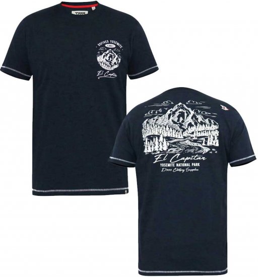 D555 GRAHAM YOSEMITE Chest And Back Printed Crew Neck T-Shirt Navy - Herren-T-shirts - Herren-T-Shirts in großen Größen