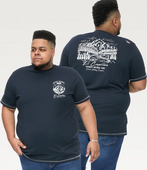D555 GRAHAM YOSEMITE Chest And Back Printed Crew Neck T-Shirt Navy - Herren-T-shirts - Herren-T-Shirts in großen Größen