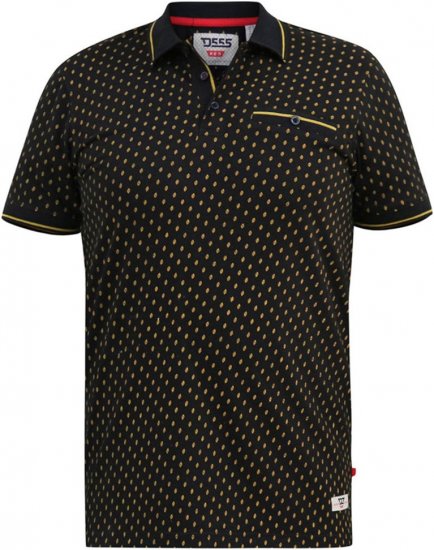 D555 RAUL AOP Jersey Polo With Jacquard Collar, Ribs And Chest Pocket Black - Polo-shirts für herren - Polo-Shirts für Herren in großen Größen