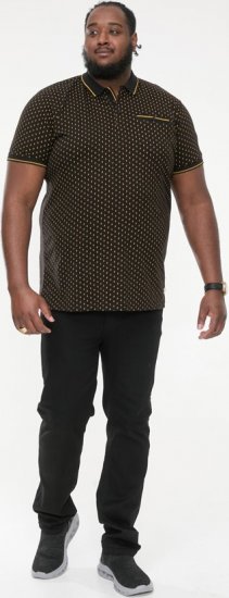 D555 RAUL AOP Jersey Polo With Jacquard Collar, Ribs And Chest Pocket Black - Polo-shirts für herren - Polo-Shirts für Herren in großen Größen