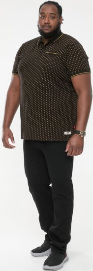 D555 RAUL AOP Jersey Polo With Jacquard Collar, Ribs And Chest Pocket Black - Polo-shirts für herren - Polo-Shirts für Herren in großen Größen