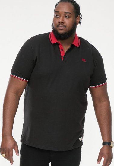 D555 CHESTER Pique Polo With Red Collar With Tipping Detail And Chest Embroidery Black - Polo-shirts für herren - Polo-Shirts für Herren in großen Größen