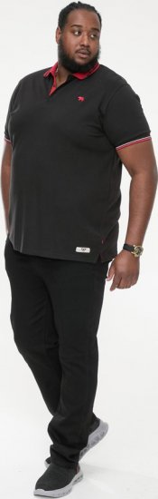 D555 CHESTER Pique Polo With Red Collar With Tipping Detail And Chest Embroidery Black - Polo-shirts für herren - Polo-Shirts für Herren in großen Größen