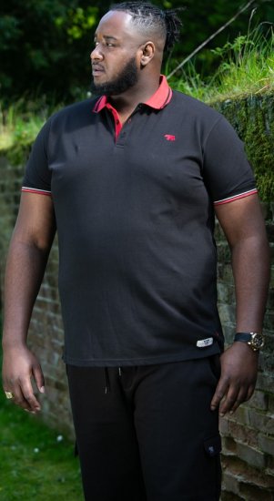 D555 CHESTER Pique Polo With Red Collar With Tipping Detail And Chest Embroidery Black - Polo-shirts für herren - Polo-Shirts für Herren in großen Größen