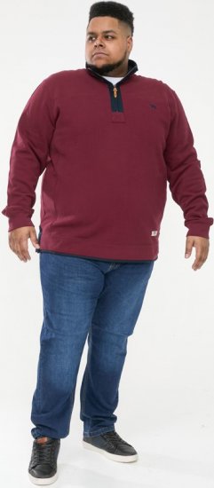 D555 HIRALDO Quarter Neck Pique Fleece Sweatshirt With Chest Embroidery Red - Herren-sweater und -hoodies - Herren-Sweater und -Hoodies in großen Größen