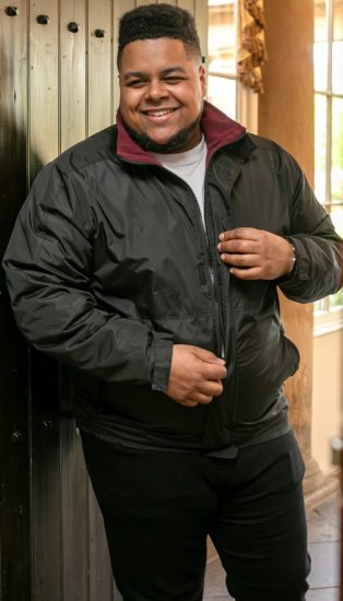 D555 Rudy Showerproof Fleece Lined Jacket With Packaway Hood - Black - Herren jacken - Herren Jacken in großen Größen