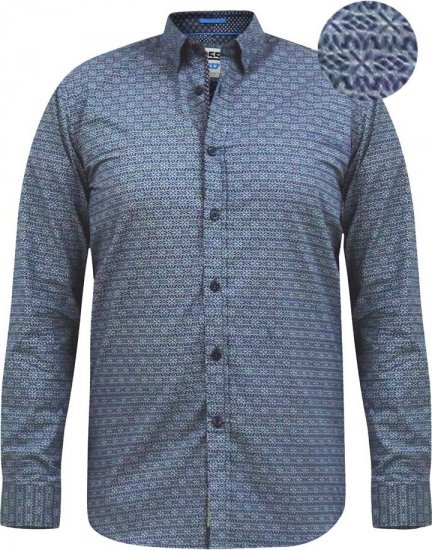 D555 MANGALA Geometric AOP Long Sleeve Shirt With Concealed Button Down Collar Navy - Herrenhemden - Herrenhemden in großen Größen