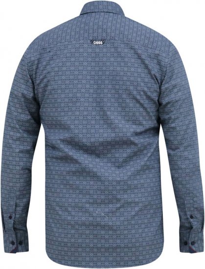 D555 MANGALA Geometric AOP Long Sleeve Shirt With Concealed Button Down Collar Navy - Herrenhemden - Herrenhemden in großen Größen