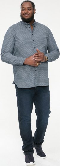 D555 MANGALA Geometric AOP Long Sleeve Shirt With Concealed Button Down Collar Navy - Herrenhemden - Herrenhemden in großen Größen