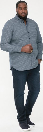D555 MANGALA Geometric AOP Long Sleeve Shirt With Concealed Button Down Collar Navy - Herrenhemden - Herrenhemden in großen Größen