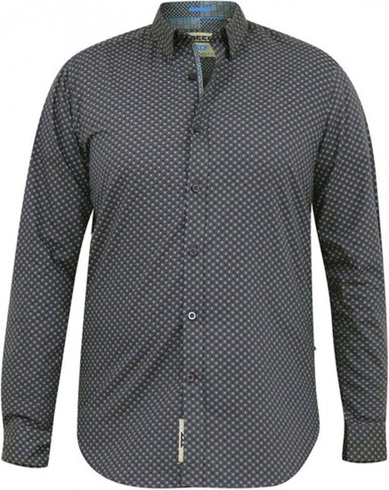 D555 KEATON Micro AOP Long Sleeve Shirt With Concealed Button Down Collar Grey - Herrenhemden - Herrenhemden in großen Größen