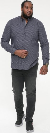 D555 KEATON Micro AOP Long Sleeve Shirt With Concealed Button Down Collar Grey - Herrenhemden - Herrenhemden in großen Größen