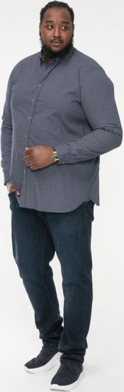 D555 MORGAN Micro AOP Long Sleeve Shirt With Concealed Button Down Collar Navy - Herrenhemden - Herrenhemden in großen Größen