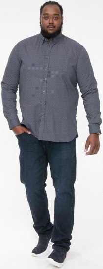 D555 MORGAN Micro AOP Long Sleeve Shirt With Concealed Button Down Collar Navy - Herrenhemden - Herrenhemden in großen Größen
