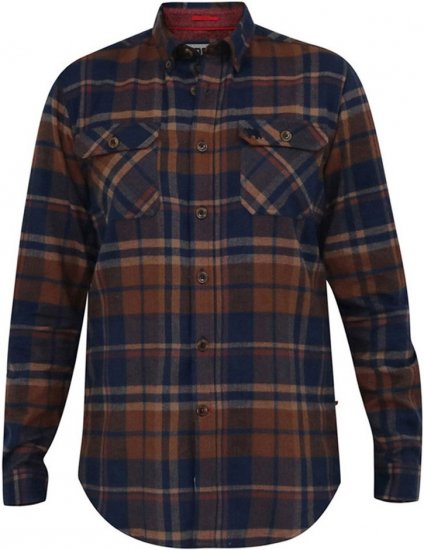 D555 SHERLOCK Check Overshirt With Two Patch Pockets & Button Down Collar Navy - Herrenhemden - Herrenhemden in großen Größen