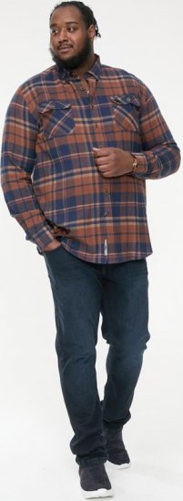 D555 SHERLOCK Check Overshirt With Two Patch Pockets & Button Down Collar Navy - Herrenhemden - Herrenhemden in großen Größen