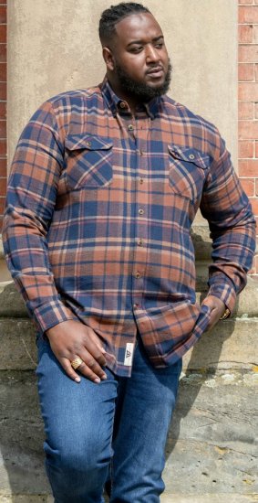 D555 SHERLOCK Check Overshirt With Two Patch Pockets & Button Down Collar Navy - Herrenhemden - Herrenhemden in großen Größen