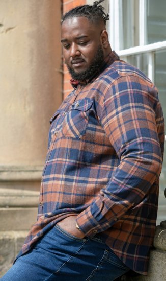 D555 SHERLOCK Check Overshirt With Two Patch Pockets & Button Down Collar Navy - Herrenhemden - Herrenhemden in großen Größen