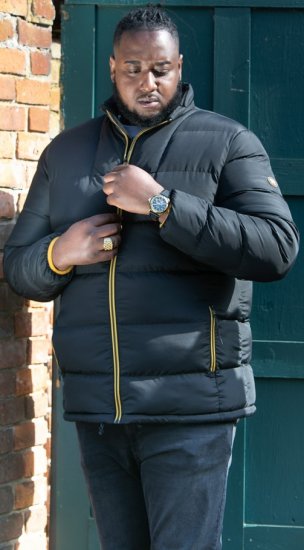 D555 CRISTIANO Puffer Jacket With Binding On Cuffs And Embroidery Badge On Sleeve Black - Herren jacken - Herren Jacken in großen Größen