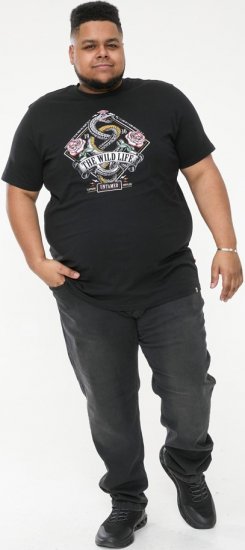 D555 MALCOM Snake And Roses Printed Crew Neck T-Shirt Black - Herren-T-shirts - Herren-T-Shirts in großen Größen