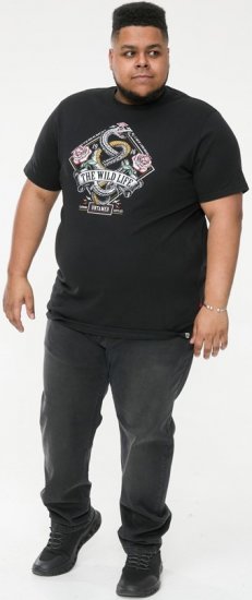 D555 MALCOM Snake And Roses Printed Crew Neck T-Shirt Black - Herren-T-shirts - Herren-T-Shirts in großen Größen