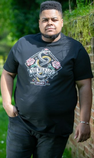 D555 MALCOM Snake And Roses Printed Crew Neck T-Shirt Black - Herren-T-shirts - Herren-T-Shirts in großen Größen