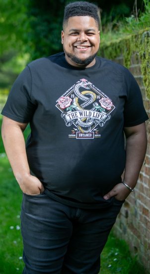 D555 MALCOM Snake And Roses Printed Crew Neck T-Shirt Black - Herren-T-shirts - Herren-T-Shirts in großen Größen