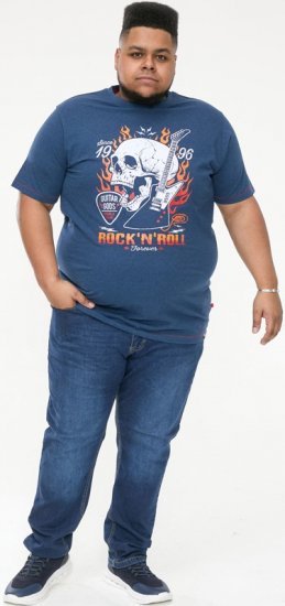 D555 NEAL Skull With Flames Printed Crew Neck T-Shirt Navy/Blue Twist - Herren-T-shirts - Herren-T-Shirts in großen Größen