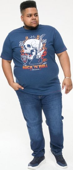 D555 NEAL Skull With Flames Printed Crew Neck T-Shirt Navy/Blue Twist - Herren-T-shirts - Herren-T-Shirts in großen Größen