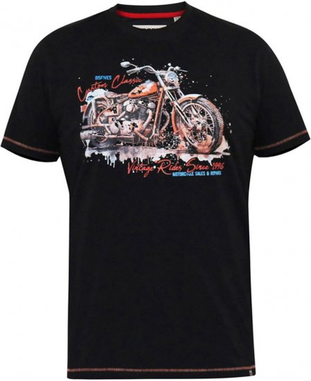 D555 LORNE Motor Bike Splatter Printed Crew Neck T-Shirt Washed Black - Herren-T-shirts - Herren-T-Shirts in großen Größen