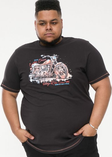 D555 LORNE Motor Bike Splatter Printed Crew Neck T-Shirt Washed Black - Herren-T-shirts - Herren-T-Shirts in großen Größen