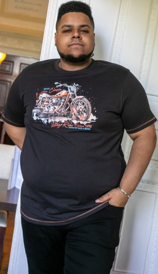D555 LORNE Motor Bike Splatter Printed Crew Neck T-Shirt Washed Black - Herren-T-shirts - Herren-T-Shirts in großen Größen