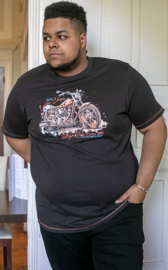 D555 LORNE Motor Bike Splatter Printed Crew Neck T-Shirt Washed Black - Herren-T-shirts - Herren-T-Shirts in großen Größen