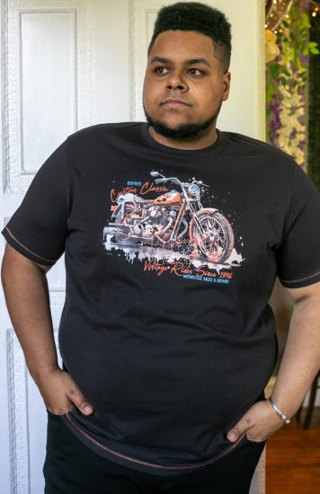 D555 LORNE Motor Bike Splatter Printed Crew Neck T-Shirt Washed Black - Herren-T-shirts - Herren-T-Shirts in großen Größen