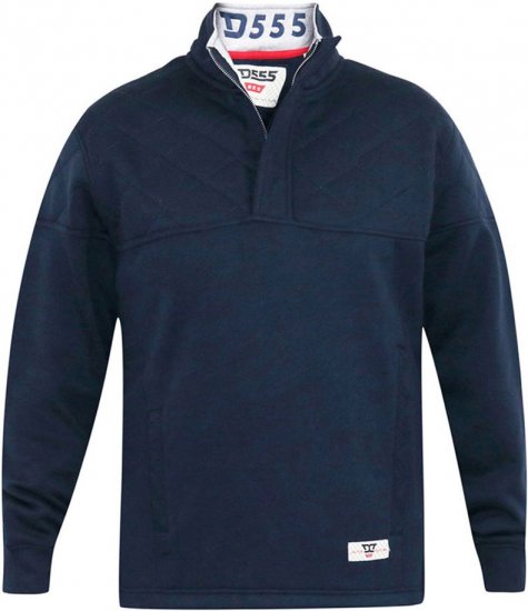D555 SWANN Quarter Neck Sweatshirt With Quilted Top Panel Navy - Herren-sweater und -hoodies - Herren-Sweater und -Hoodies in großen Größen