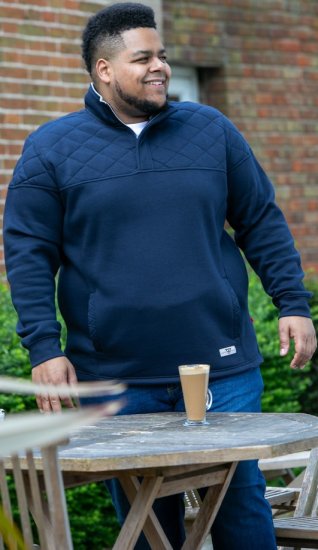 D555 SWANN Quarter Neck Sweatshirt With Quilted Top Panel Navy - Herren-sweater und -hoodies - Herren-Sweater und -Hoodies in großen Größen