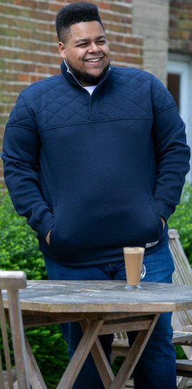 D555 SWANN Quarter Neck Sweatshirt With Quilted Top Panel Navy - Herren-sweater und -hoodies - Herren-Sweater und -Hoodies in großen Größen