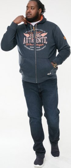 D555 HAMILTON Full Zip Hoody With Authentic 1996 Chest Print Denim - Herren-sweater und -hoodies - Herren-Sweater und -Hoodies in großen Größen