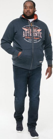 D555 HAMILTON Full Zip Hoody With Authentic 1996 Chest Print Denim - Herren-sweater und -hoodies - Herren-Sweater und -Hoodies in großen Größen