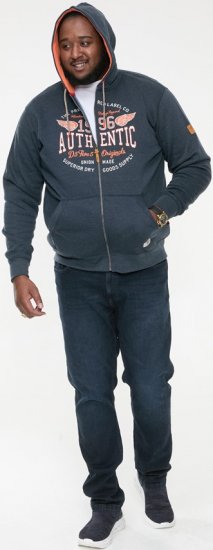 D555 HAMILTON Full Zip Hoody With Authentic 1996 Chest Print Denim - Herren-sweater und -hoodies - Herren-Sweater und -Hoodies in großen Größen