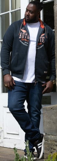 D555 HAMILTON Full Zip Hoody With Authentic 1996 Chest Print Denim - Herren-sweater und -hoodies - Herren-Sweater und -Hoodies in großen Größen