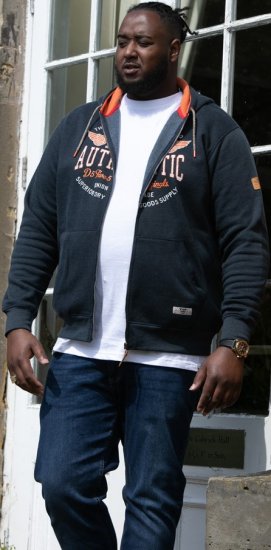 D555 HAMILTON Full Zip Hoody With Authentic 1996 Chest Print Denim - Herren-sweater und -hoodies - Herren-Sweater und -Hoodies in großen Größen
