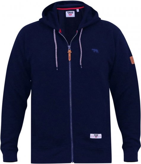 D555 IRVIN Full Zip Jacquard Hoody With Chest Embroidery Navy - Herren-Sweater und -Hoodies in großen Größen - Herren-Sweater und -Hoodies in großen Größen