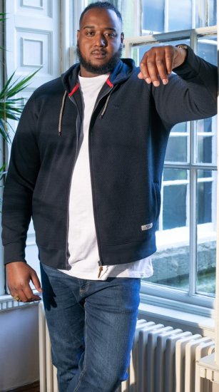 D555 IRVIN Full Zip Jacquard Hoody With Chest Embroidery Navy - Herren-Sweater und -Hoodies in großen Größen - Herren-Sweater und -Hoodies in großen Größen