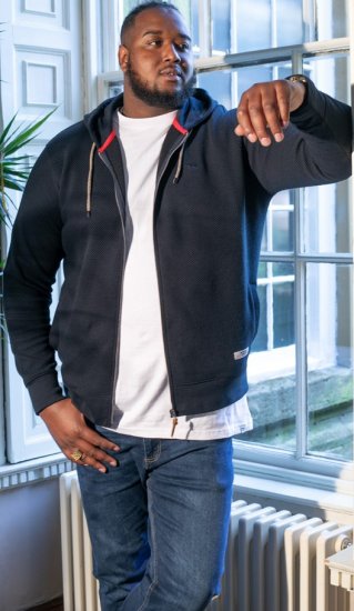 D555 IRVIN Full Zip Jacquard Hoody With Chest Embroidery Navy - Herren-Sweater und -Hoodies in großen Größen - Herren-Sweater und -Hoodies in großen Größen