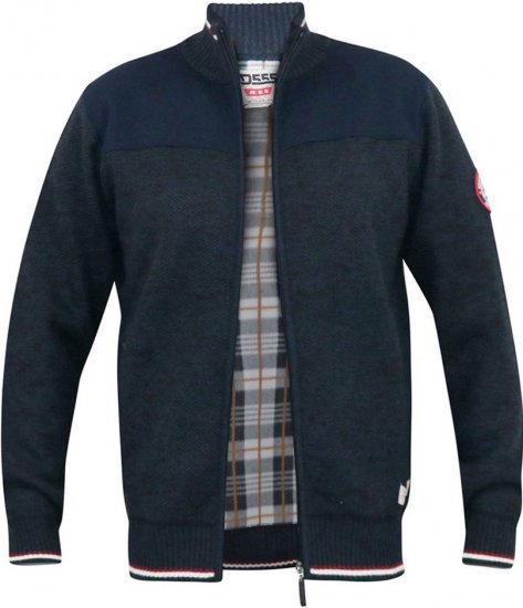 D555 ABERDARE Knitted Zip Through Sweater With Bonded Check Lining Navy Marl - Herren-sweater und -hoodies - Herren-Sweater und -Hoodies in großen Größen